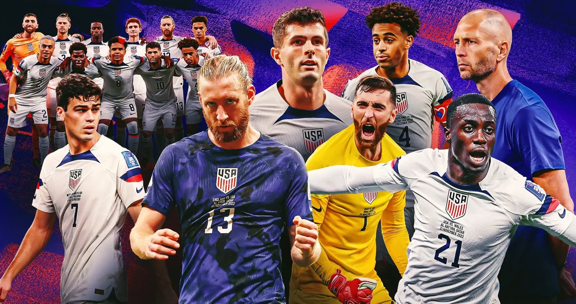 USA national soccer team collage with players and coach USA national soccer team collage with players and coach
