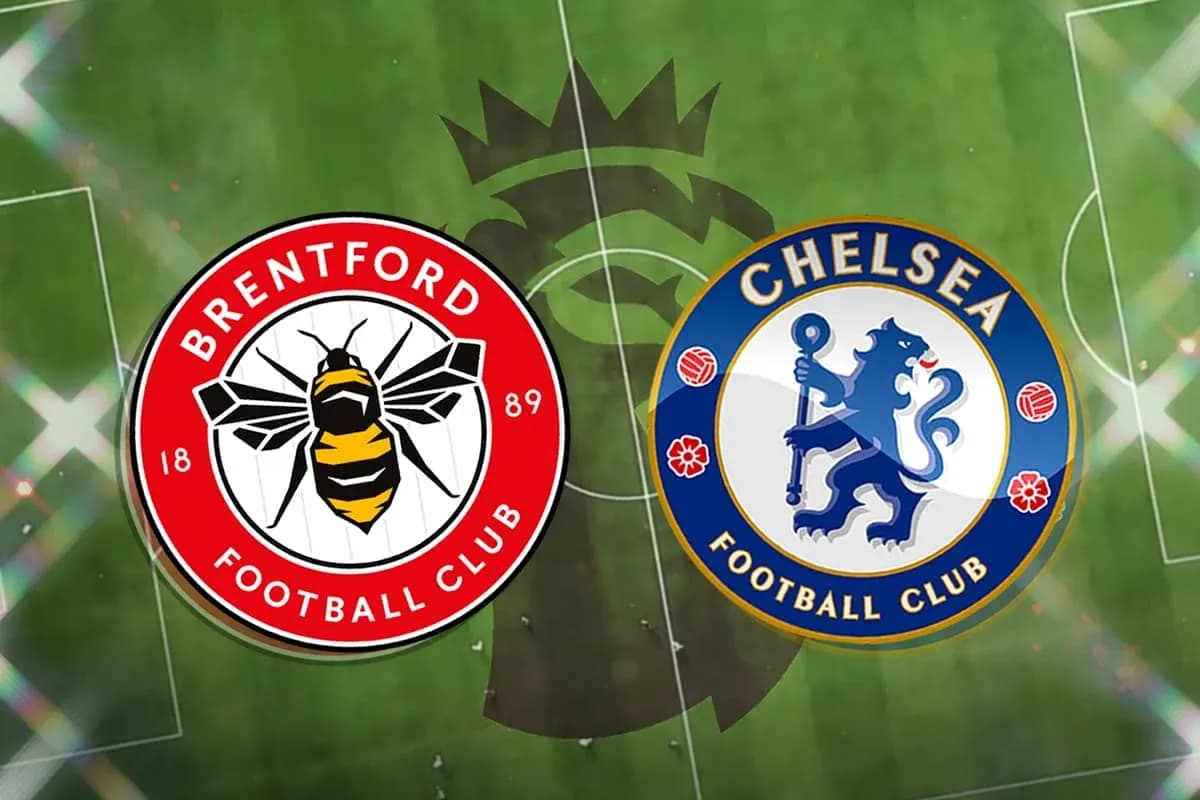 Brentford and Chelsea club logos on pitch Brentford and Chelsea club logos on pitch