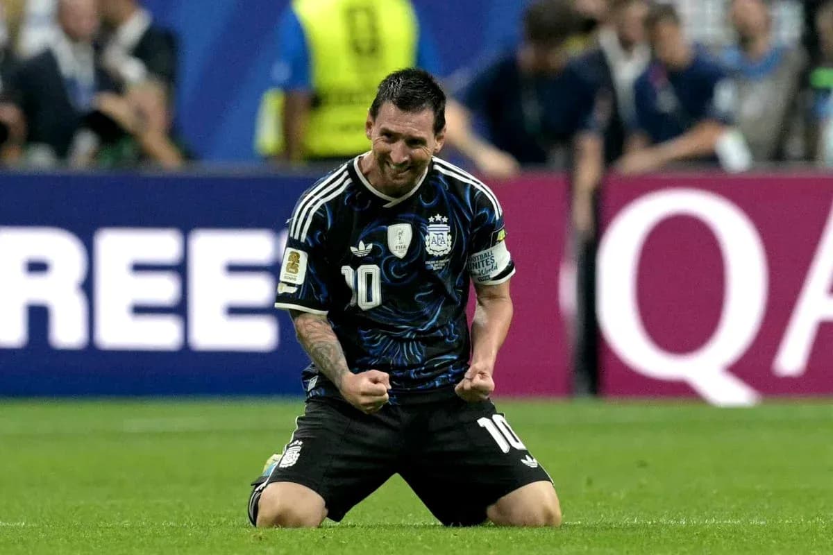 Lionel Messi celebrating on the field during match Lionel Messi celebrating on the field during match