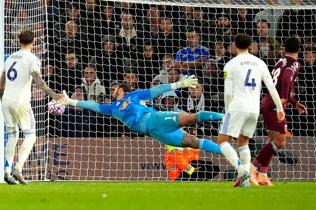 Goalkeeper making a save during West Ham match Goalkeeper making a save during West Ham match