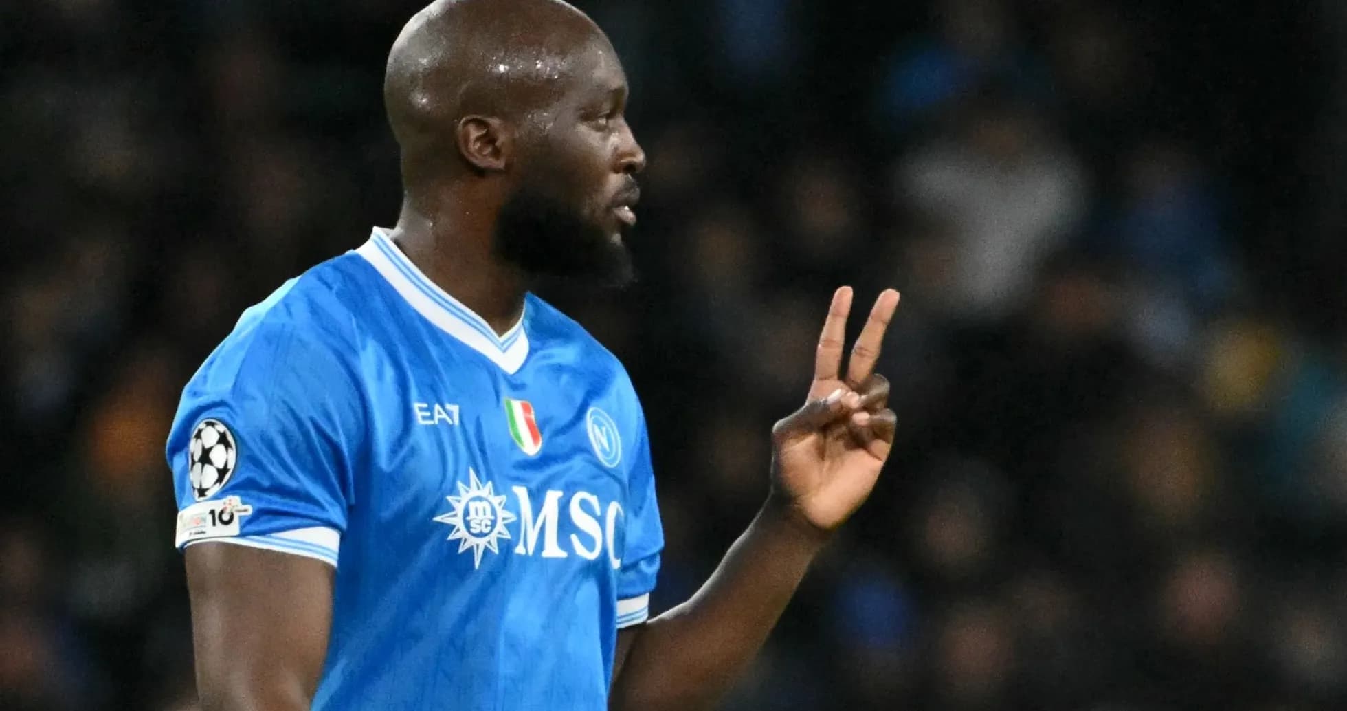 Player gesturing during a UEFA Champions League match Player gesturing during a UEFA Champions League match