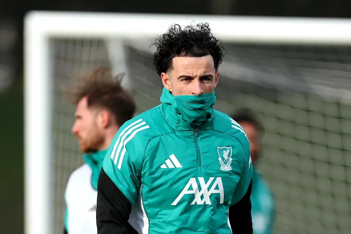 Player wearing Liverpool training kit on pitch Player wearing Liverpool training kit on pitch