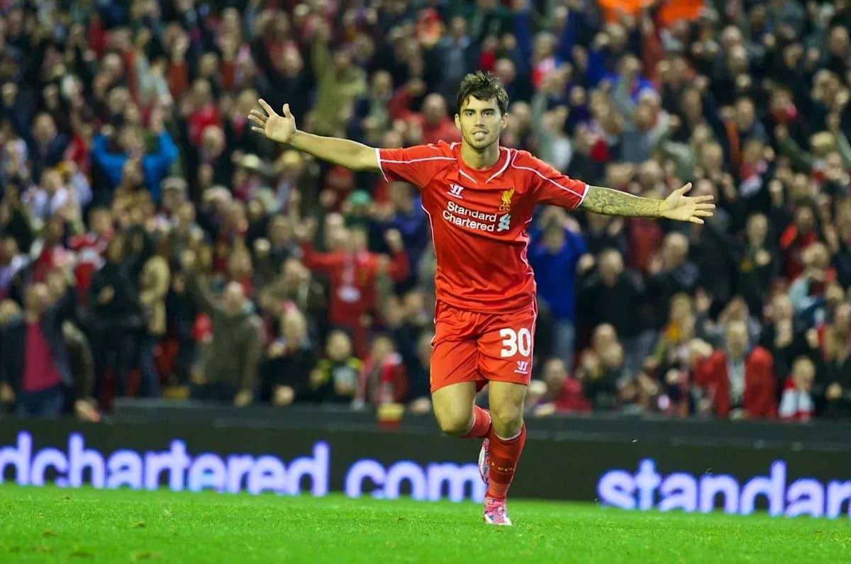 Player celebrating goal at Liverpool home match Player celebrating goal at Liverpool home match