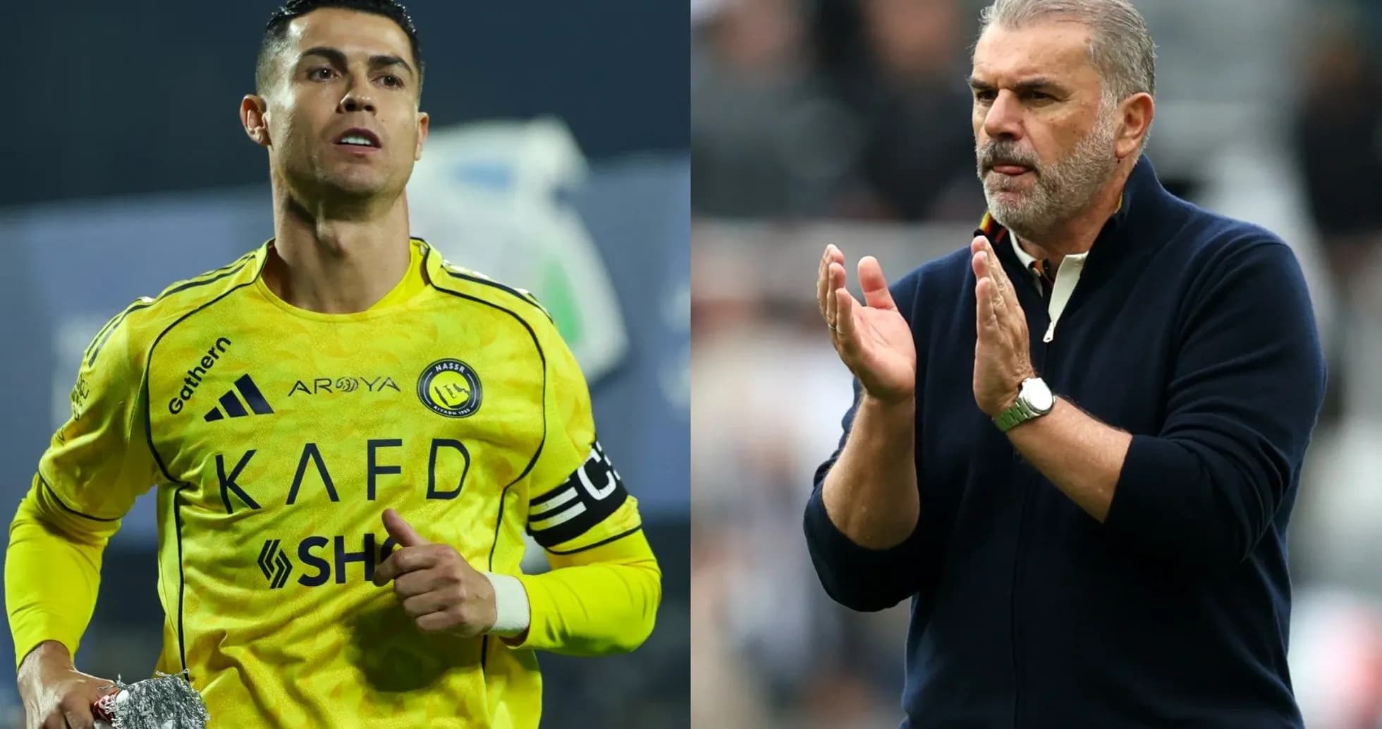 Cristiano Ronaldo in yellow kit, coach applauding Cristiano Ronaldo in yellow kit, coach applauding