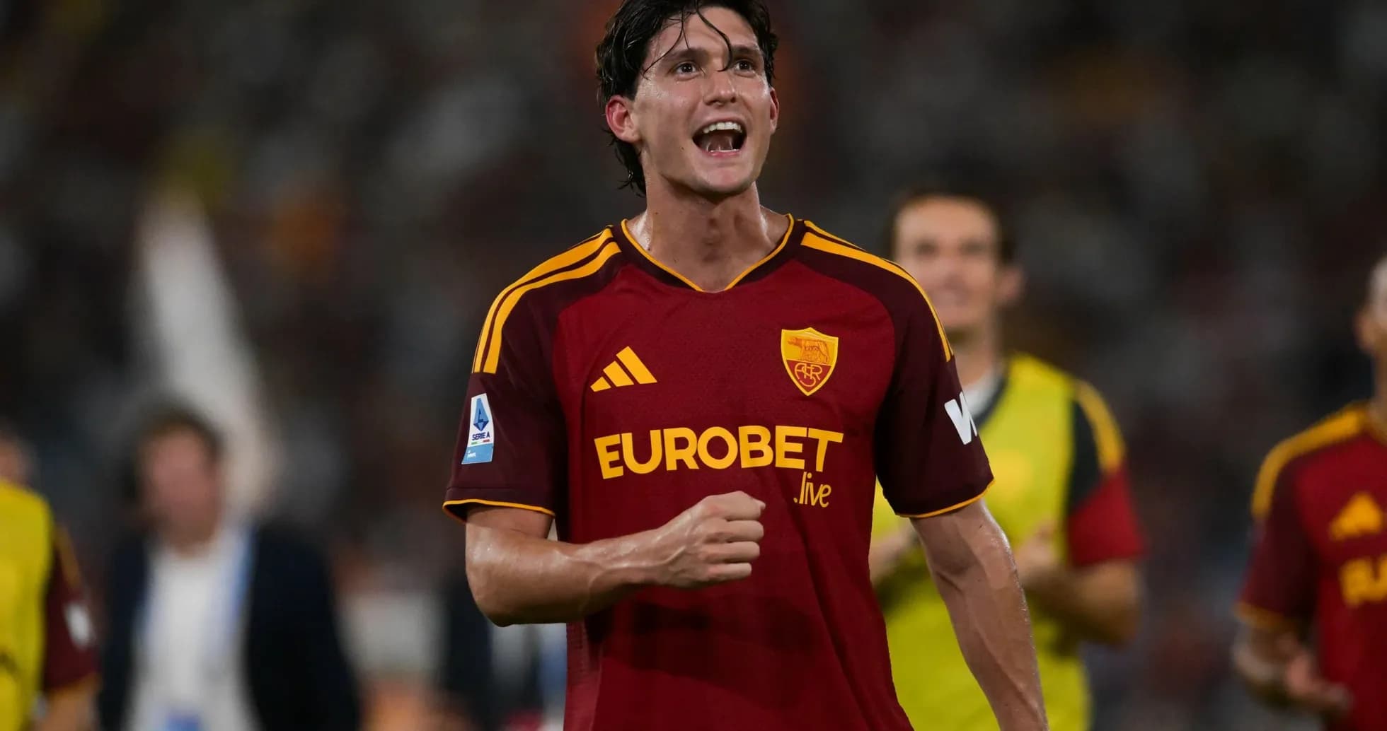 AS Roma player celebrating during Serie A match AS Roma player celebrating during Serie A match