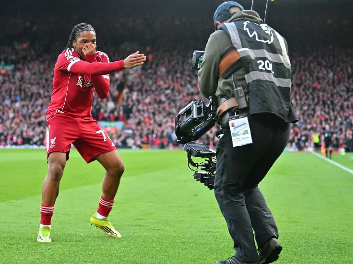 Liverpool player celebrating during match against Fulham Liverpool player celebrating during match against Fulham