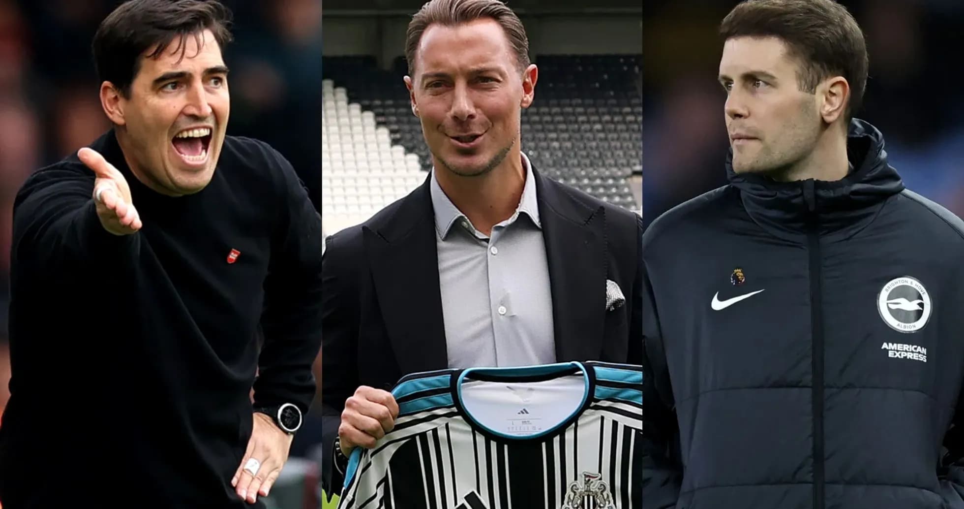 Three football managers in various poses Three football managers in various poses