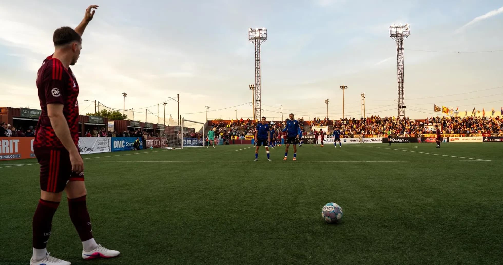 Player preparing for corner kick during match Player preparing for corner kick during match