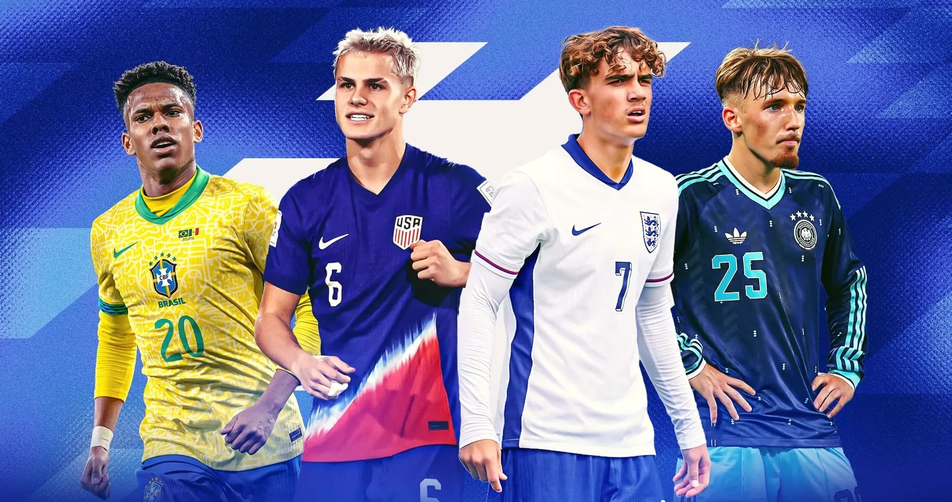 Four young soccer players from different countries Four young soccer players from different countries