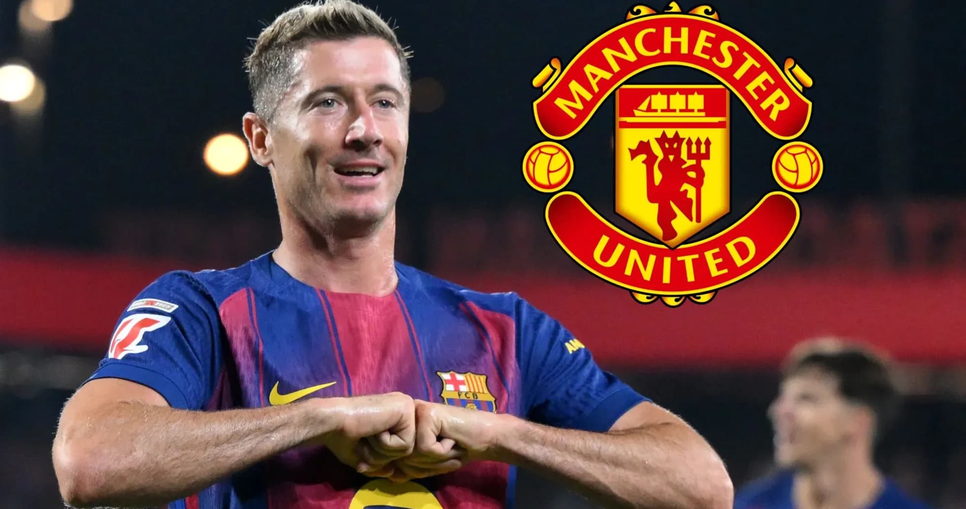 Player celebrating goal with Barcelona kit and logo Player celebrating goal with Barcelona kit and logo