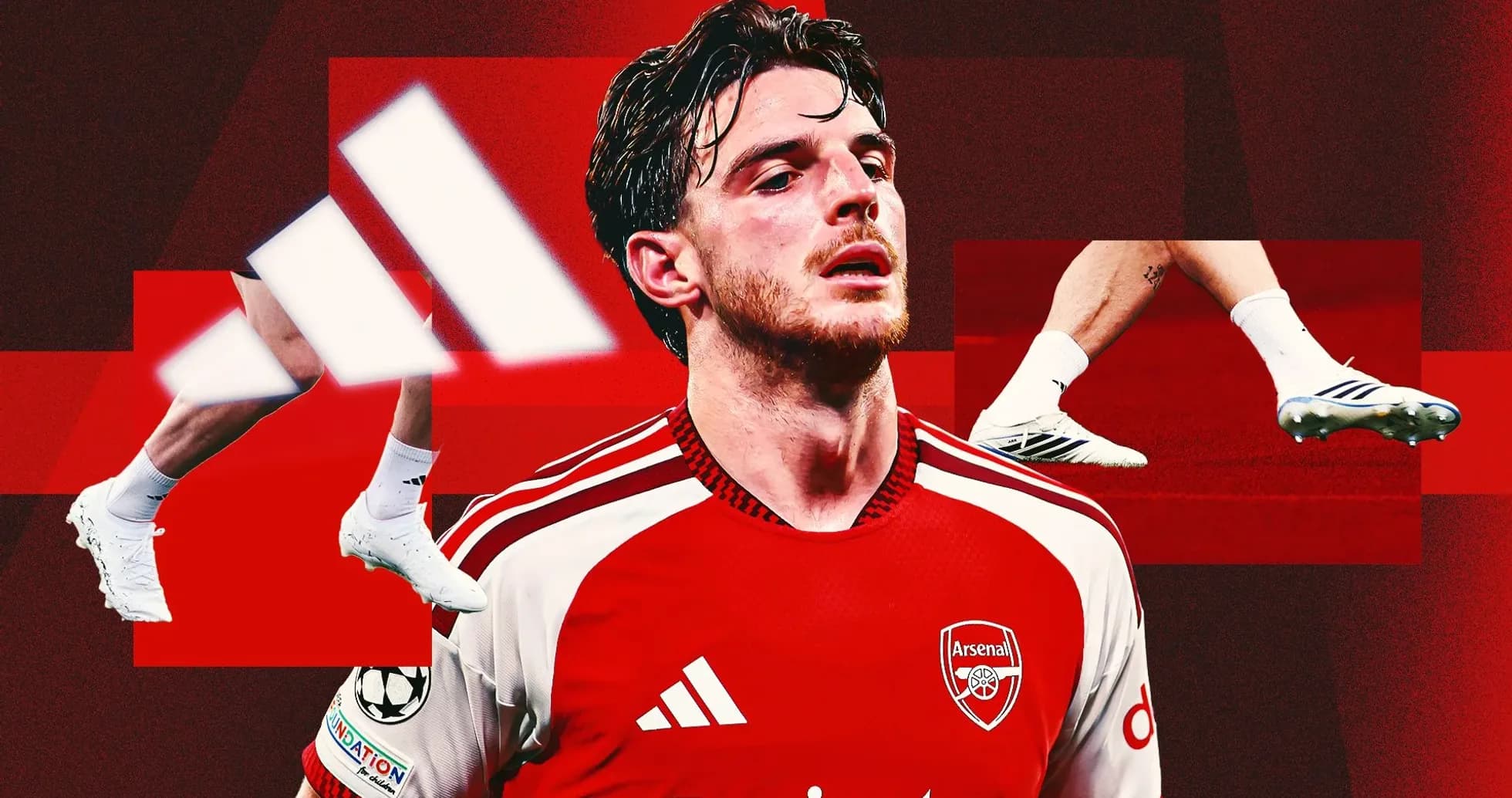 Player in Arsenal kit with Adidas logo and cleats Player in Arsenal kit with Adidas logo and cleats