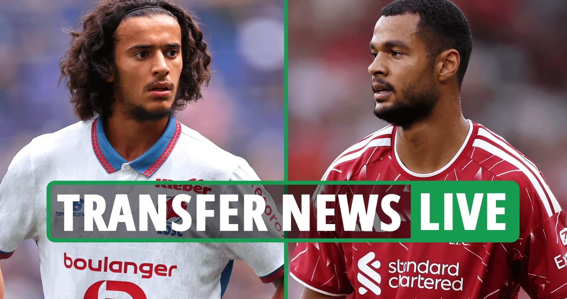 Two football players with transfer news overlay Two football players with transfer news overlay