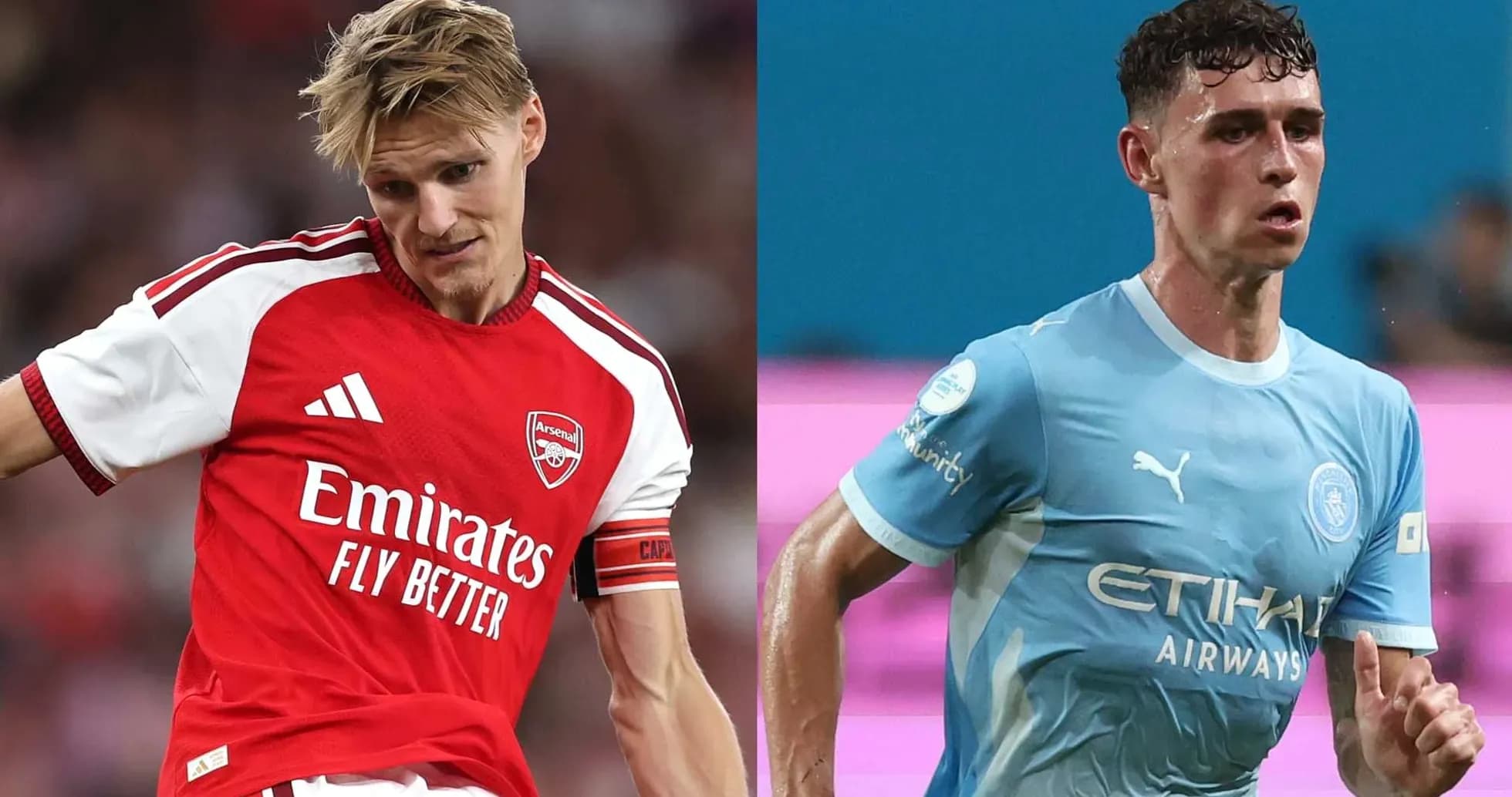 Two football players in team kits during match Two football players in team kits during match