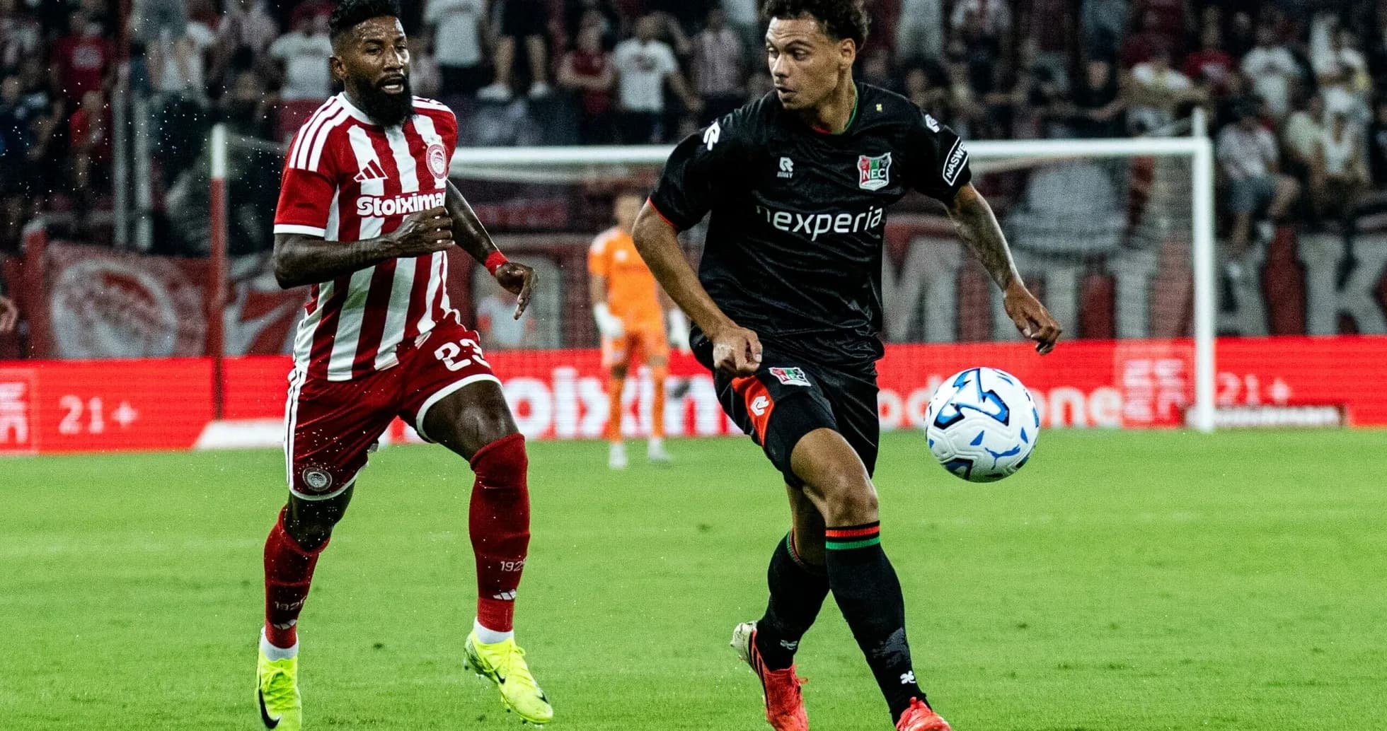 Player dribbling the ball during NEC vs Olympiakos Player dribbling the ball during NEC vs Olympiakos