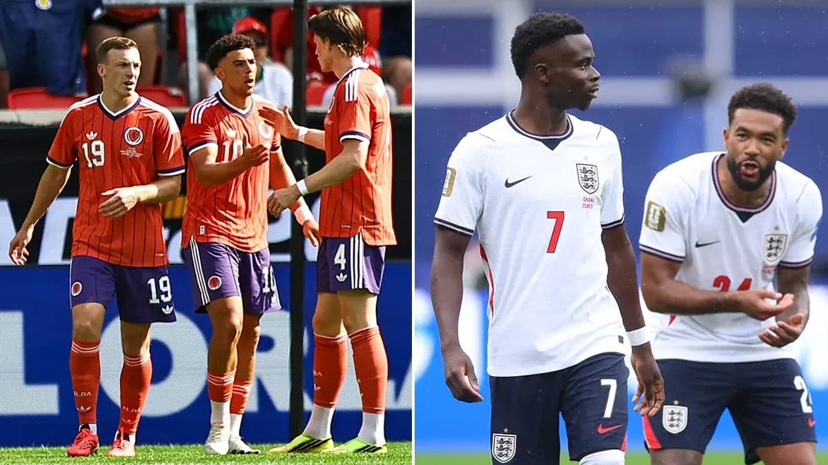 Colombia and England players interacting on the field Colombia and England players interacting on the field
