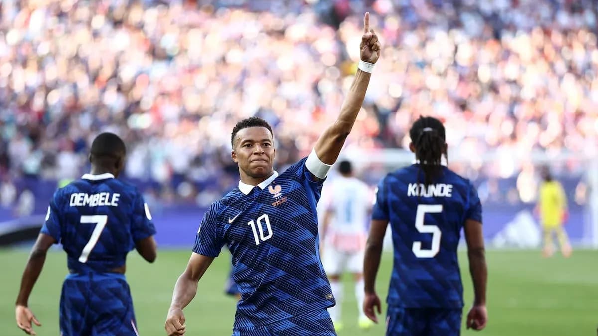 Kylian Mbappé celebrating a goal during match Kylian Mbappé celebrating a goal during match