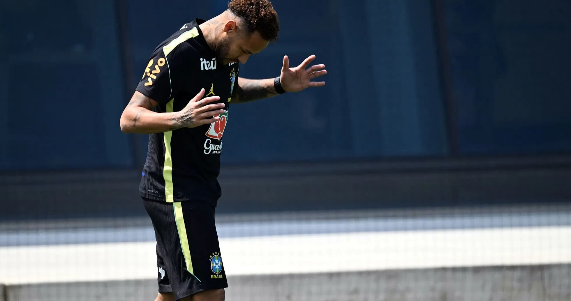 Neymar training with Brazil national team on field Neymar training with Brazil national team on field