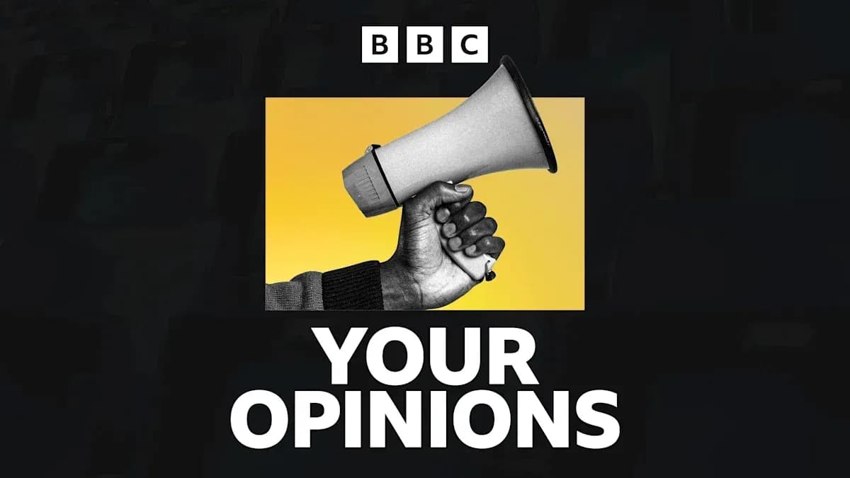 Hand holding megaphone with 'YOUR OPINIONS' text Hand holding megaphone with 'YOUR OPINIONS' text