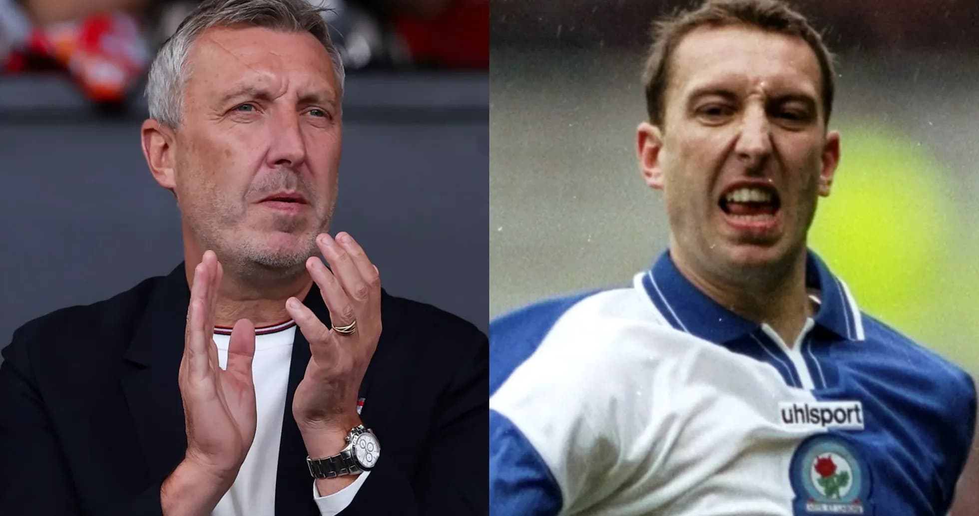 Split image of a coach clapping and a player celebrating Split image of a coach clapping and a player celebrating