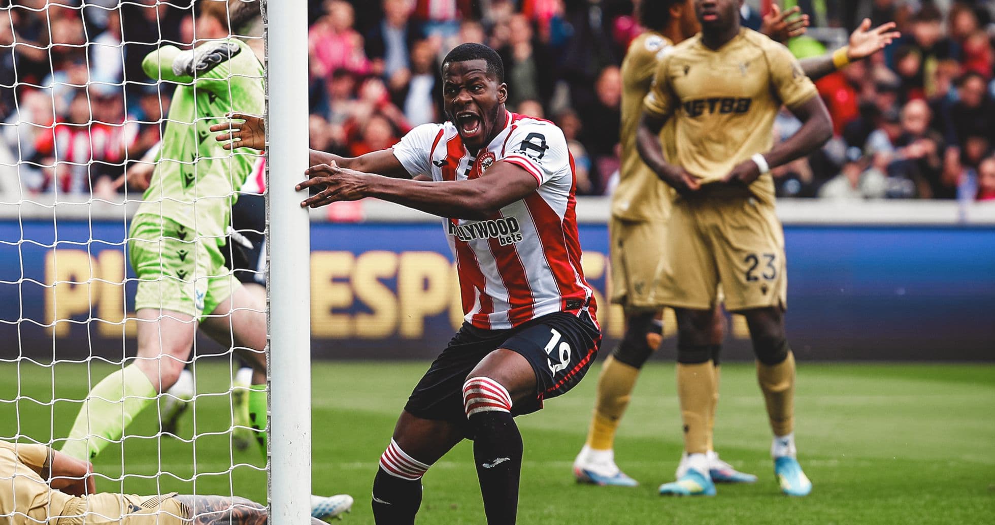Brentford player celebrating a goal against Crystal Palace Brentford player celebrating a goal against Crystal Palace