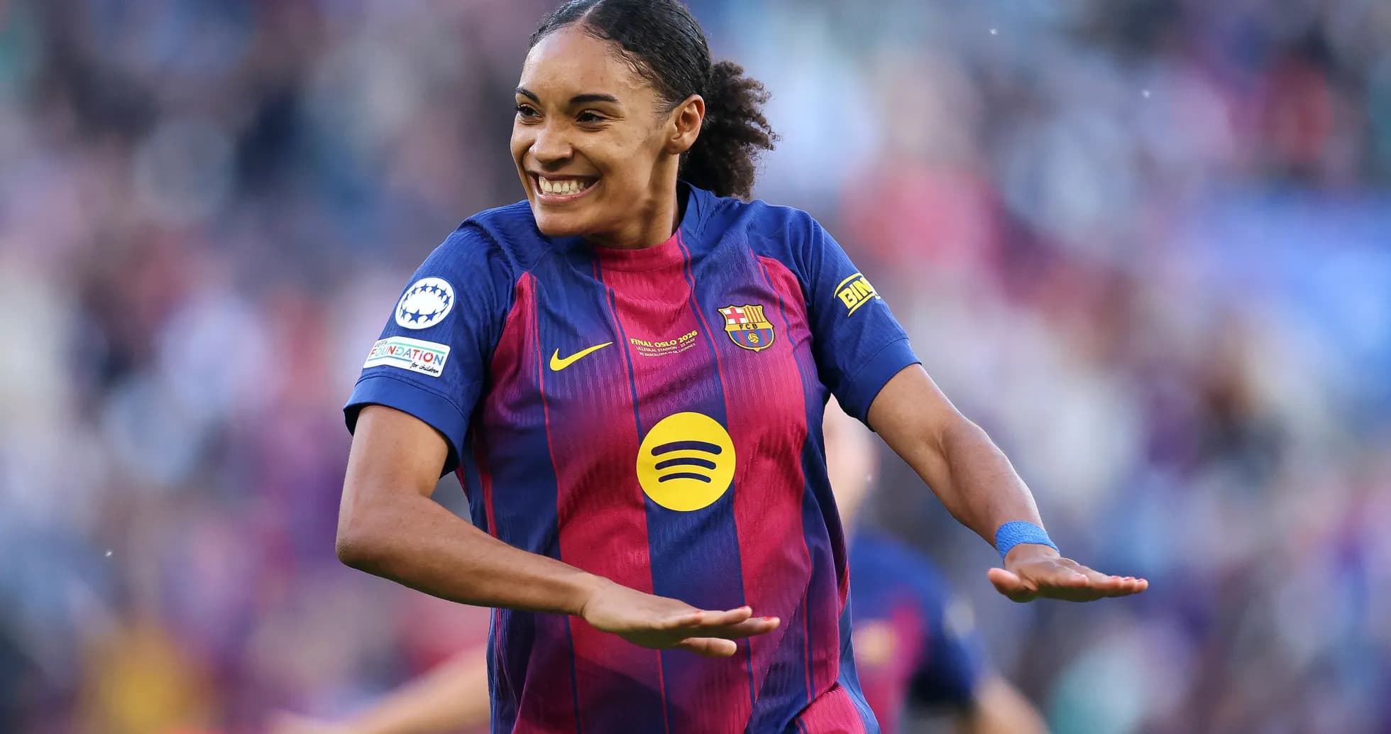 Barcelona player celebrating a goal on the field Barcelona player celebrating a goal on the field