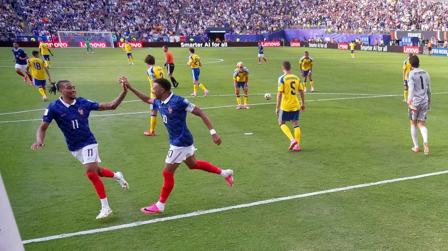 Players celebrating during France vs Sweden match Players celebrating during France vs Sweden match