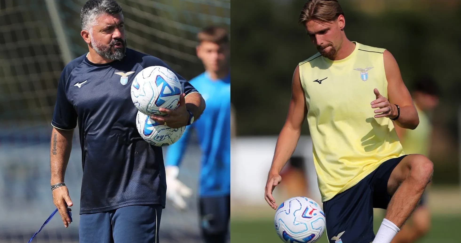 Lazio coach and player during training session Lazio coach and player during training session
