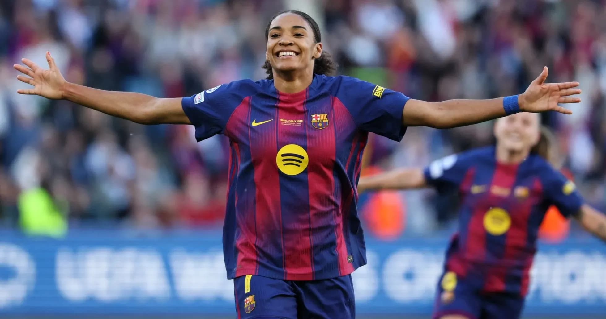 Barcelona player celebrating a goal on the field Barcelona player celebrating a goal on the field
