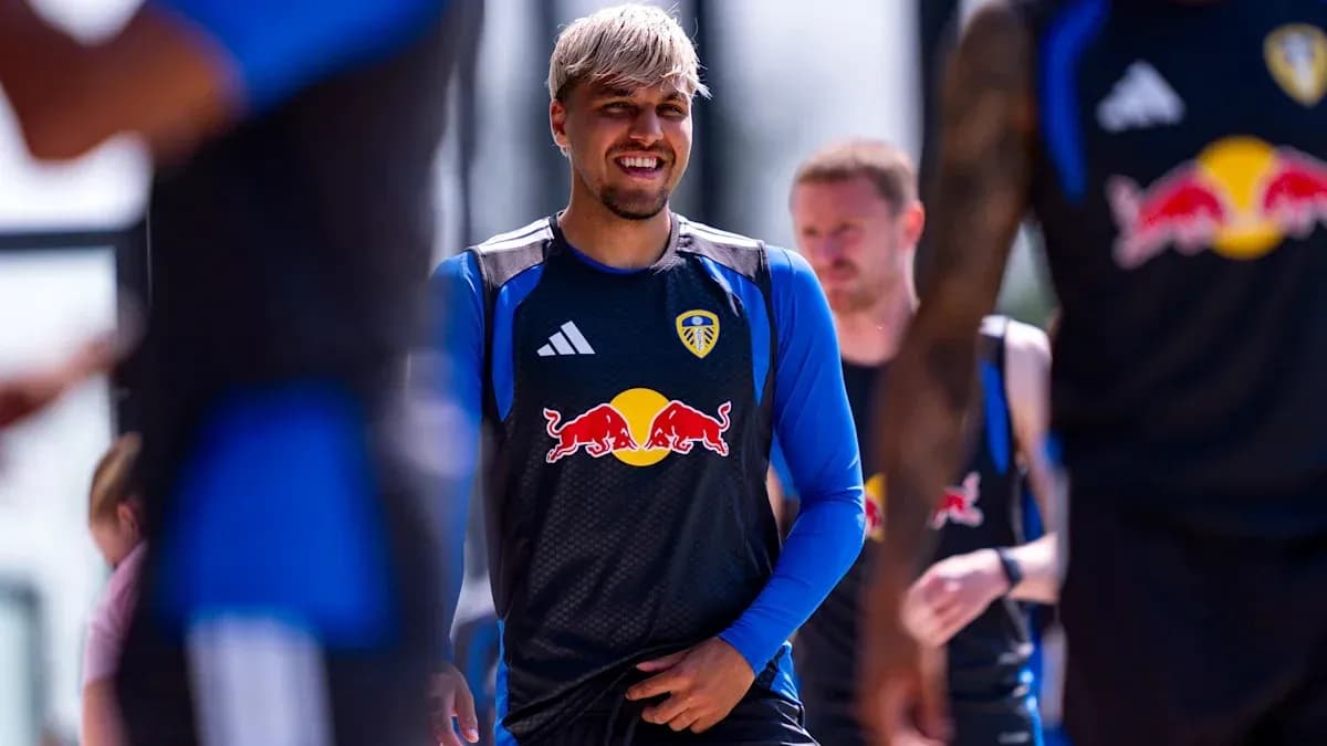Player smiling during training session at Leeds United Player smiling during training session at Leeds United