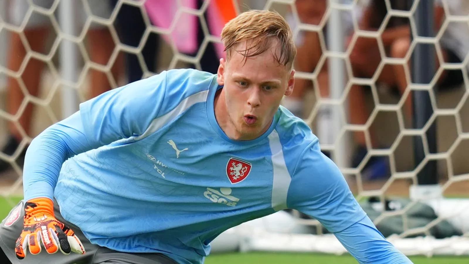 Goalkeeper diving to save a shot on goal Goalkeeper diving to save a shot on goal