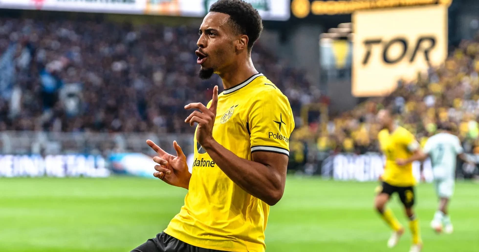 Player celebrating after scoring a goal Player celebrating after scoring a goal