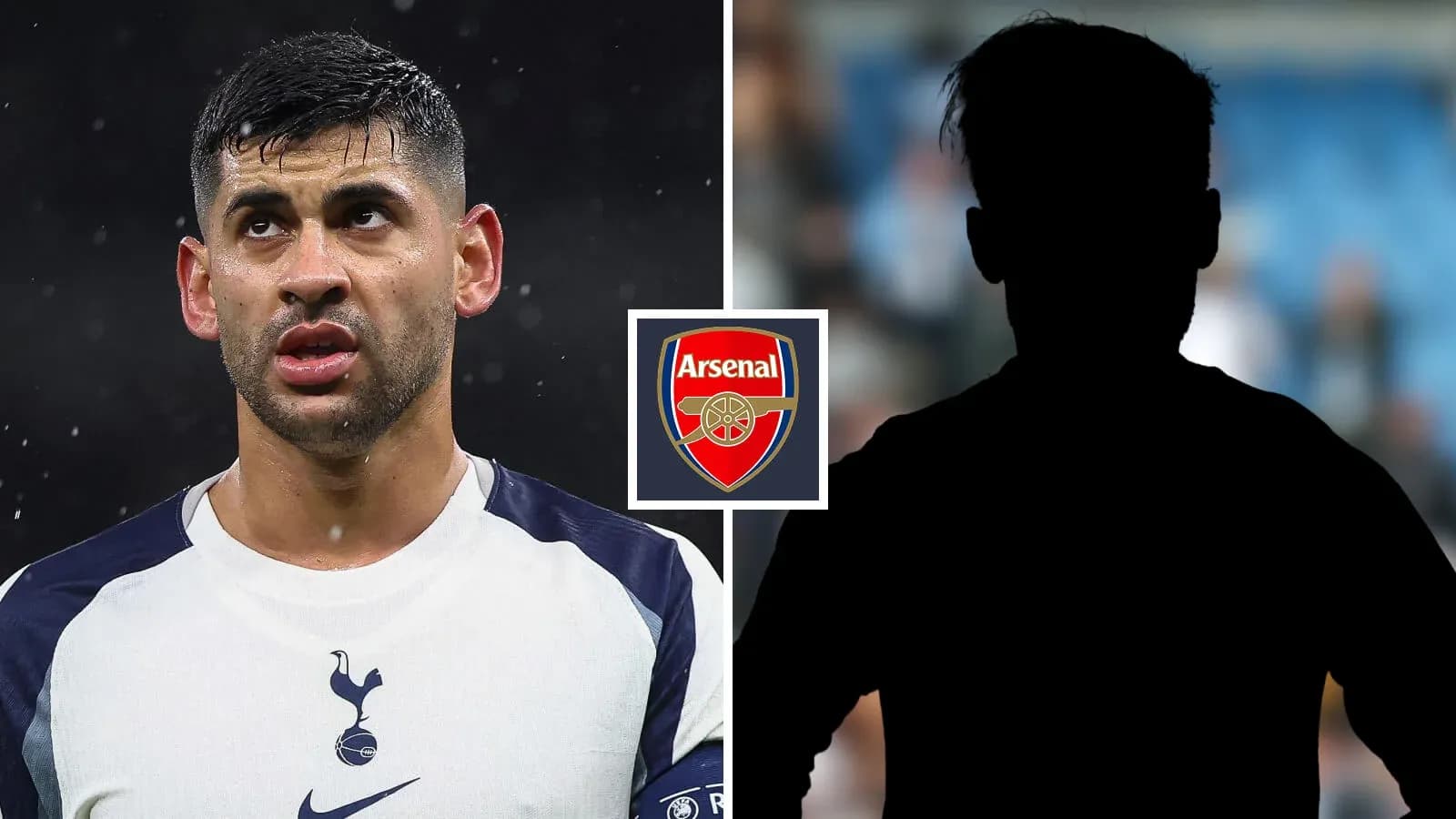Player from Tottenham with Arsenal logo in background Player from Tottenham with Arsenal logo in background