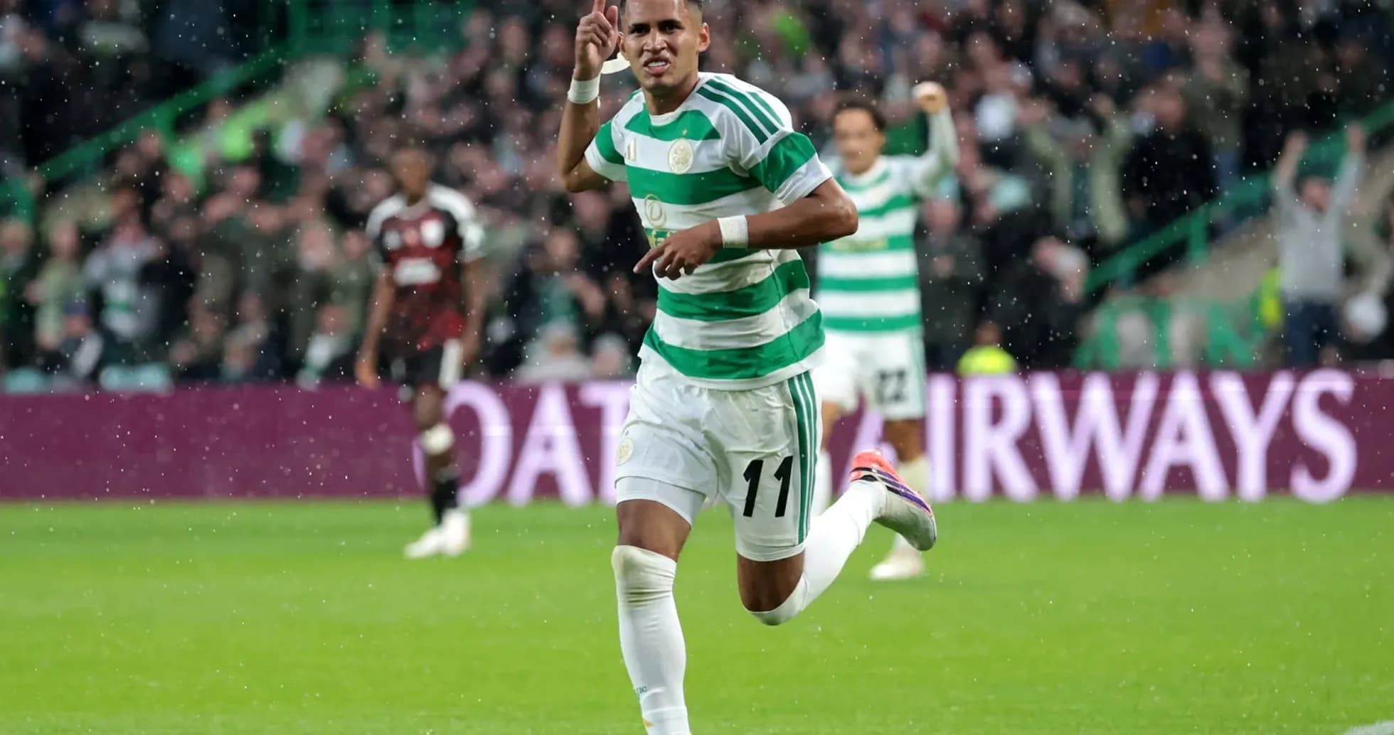 Celtic player celebrating a goal during match Celtic player celebrating a goal during match