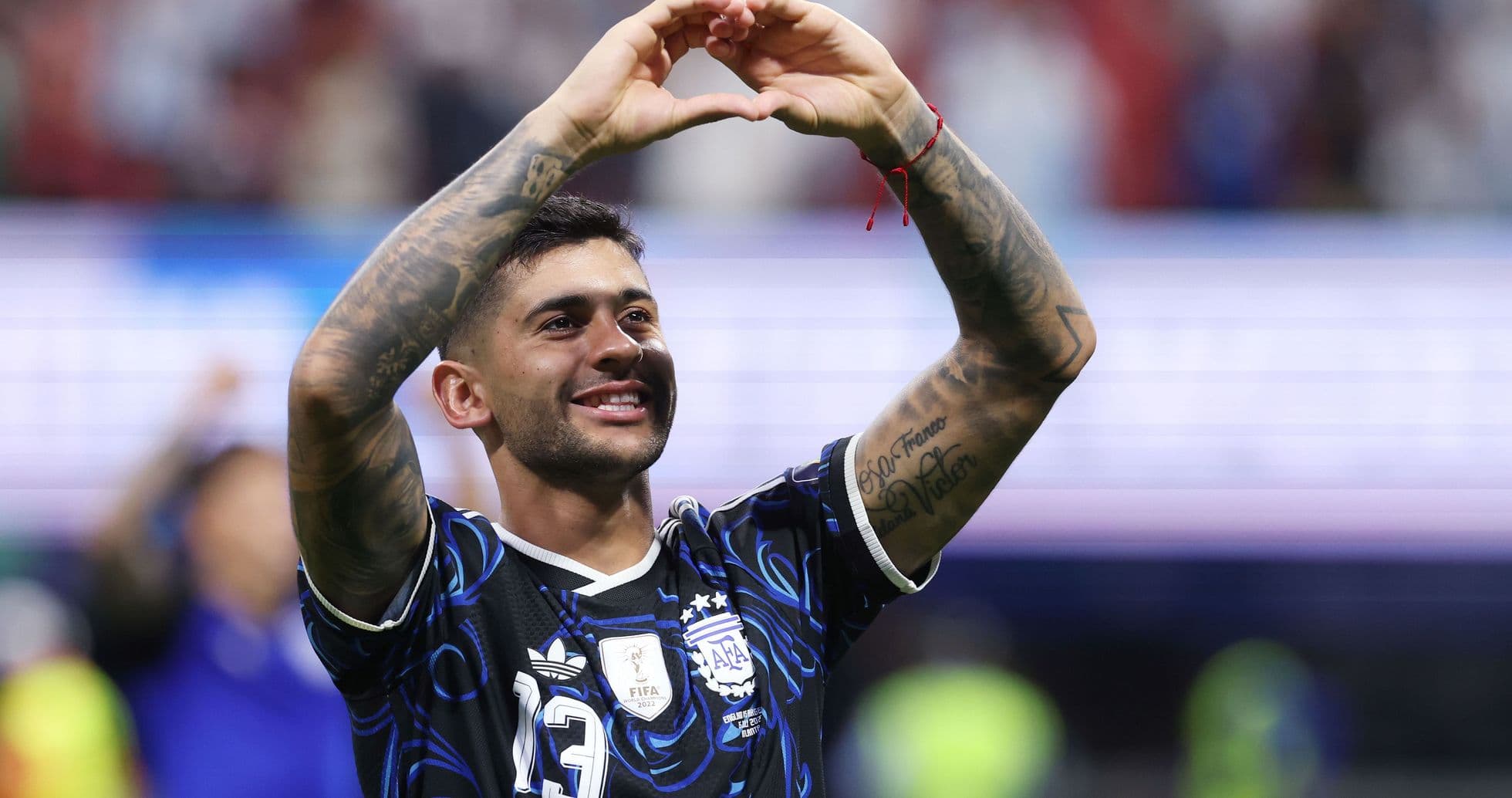 Player making heart gesture after match victory Player making heart gesture after match victory