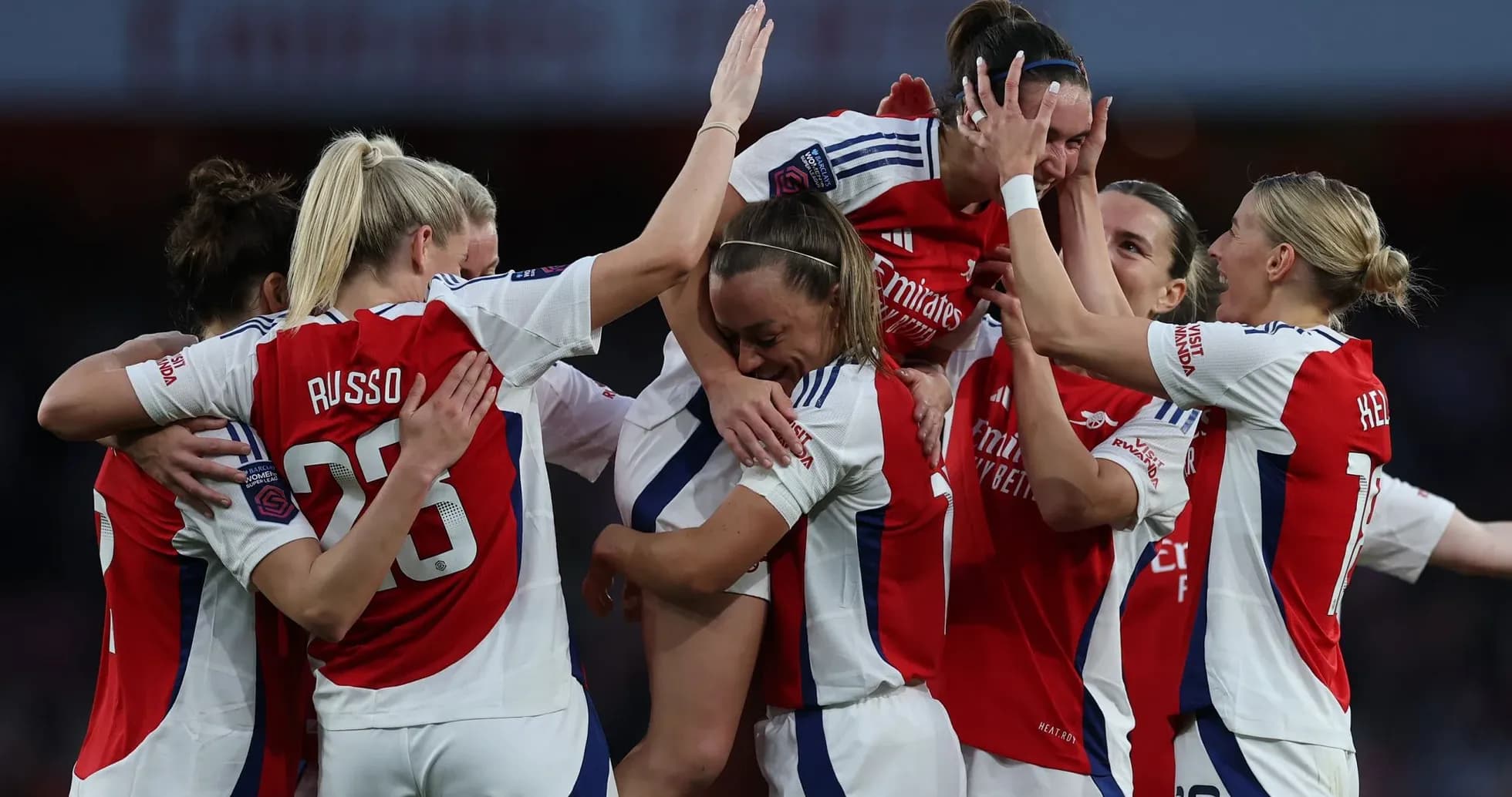 Arsenal W celebrating a goal during match Arsenal W celebrating a goal during match