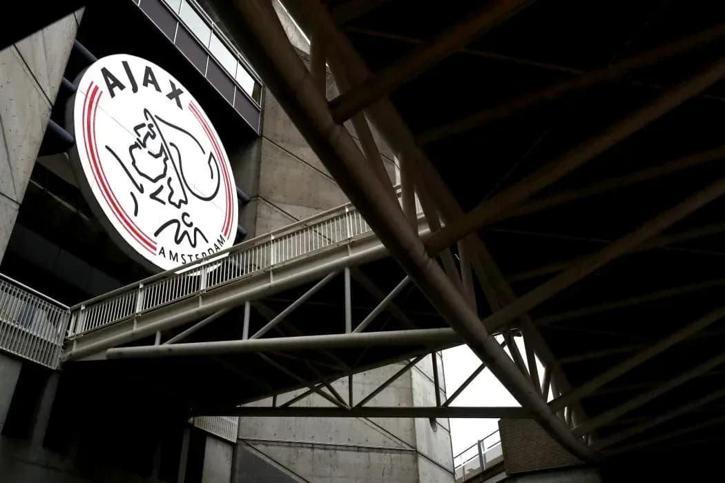 AJAX logo displayed on stadium exterior AJAX logo displayed on stadium exterior