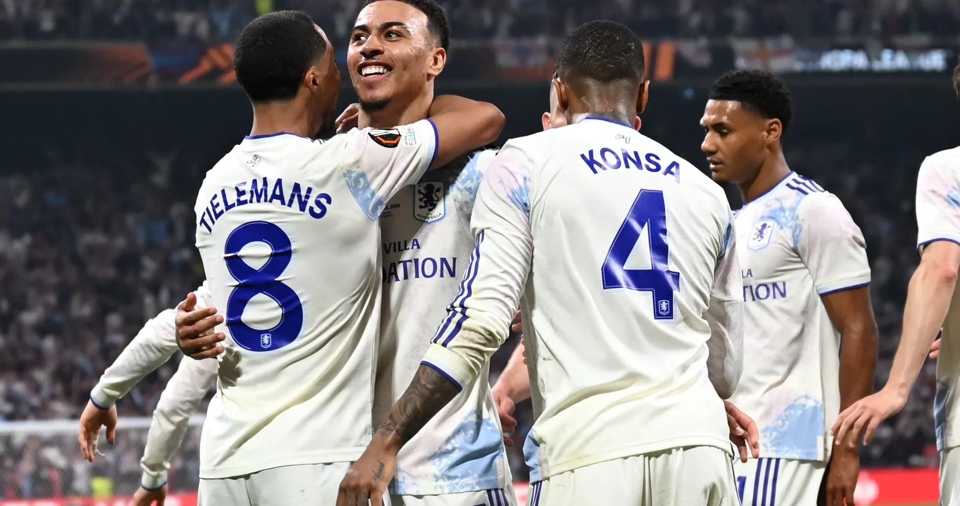 Aston Villa players celebrating a goal Aston Villa players celebrating a goal
