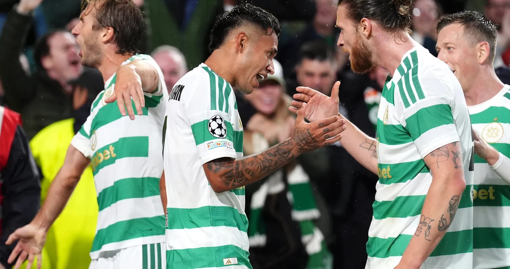 Celtic players celebrating during UEFA match Celtic players celebrating during UEFA match