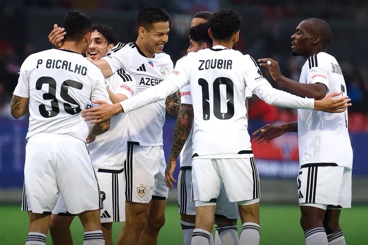 Qarabag players celebrating a goal together Qarabag players celebrating a goal together