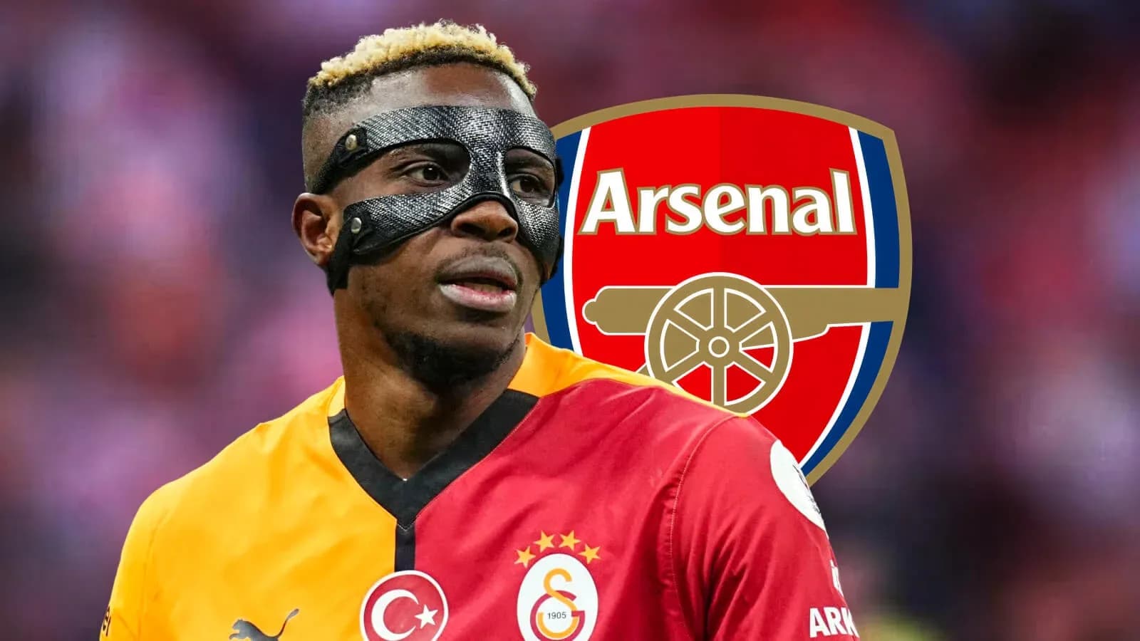 Player wearing mask in Galatasaray jersey with Arsenal logo Player wearing mask in Galatasaray jersey with Arsenal logo