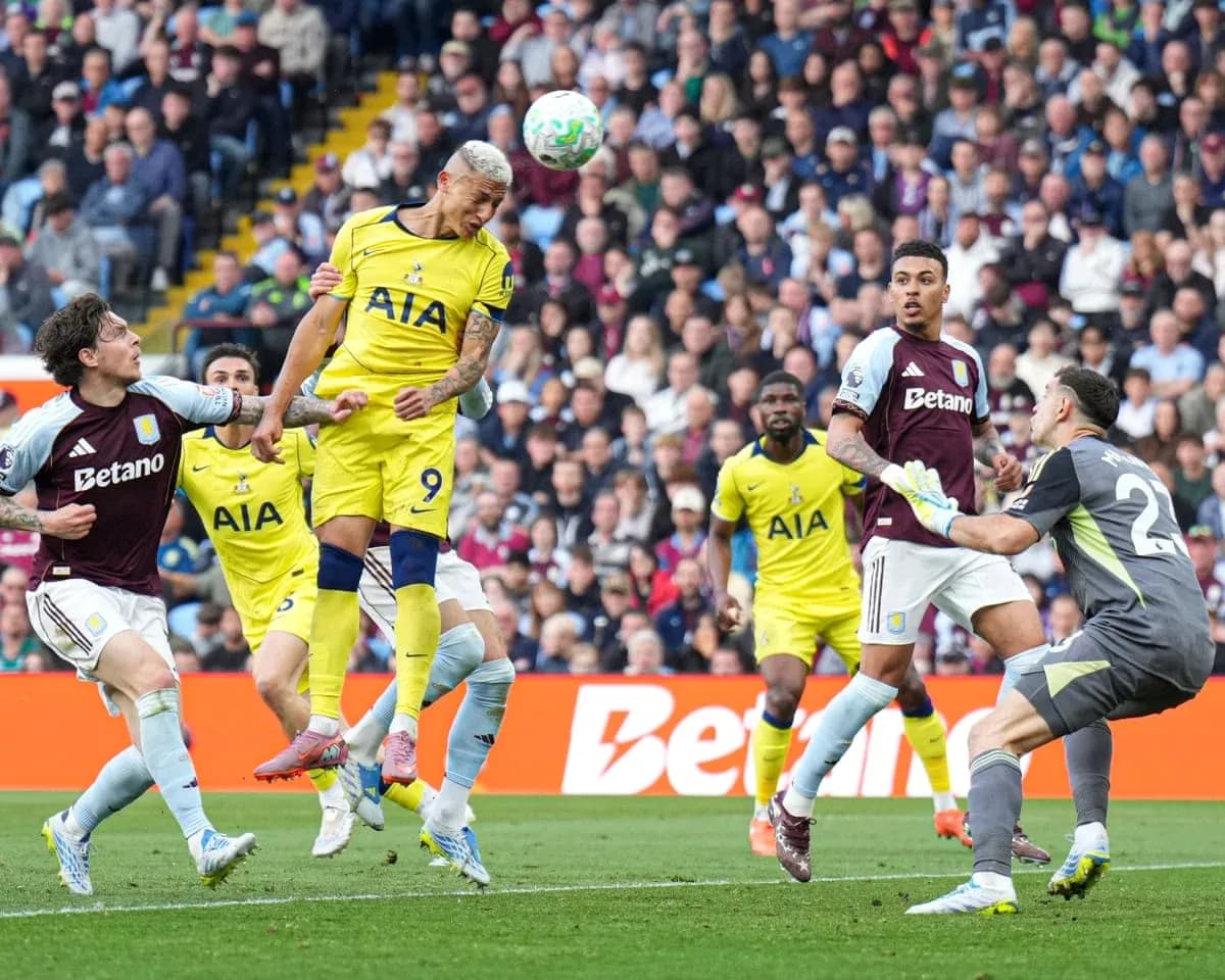 Richarlison scoring a header against Aston Villa Richarlison scoring a header against Aston Villa