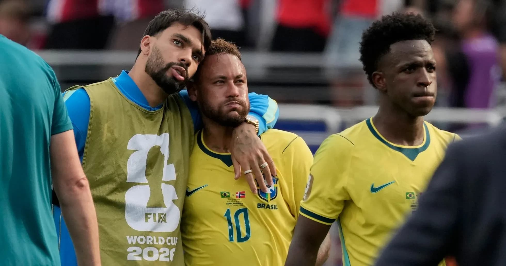 Brazil players reacting after match against Norway Brazil players reacting after match against Norway