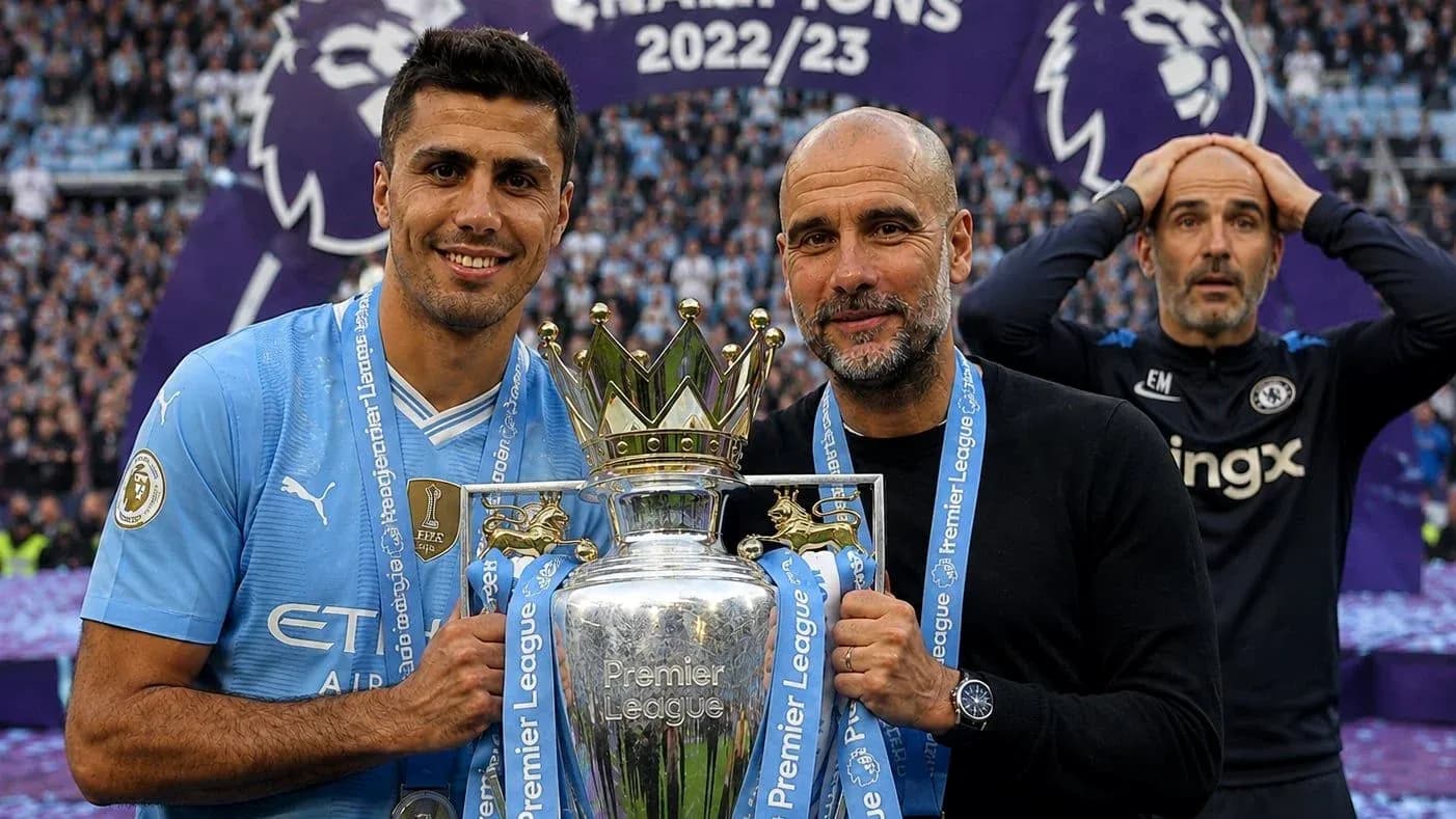 Players celebrating Premier League trophy victory Players celebrating Premier League trophy victory
