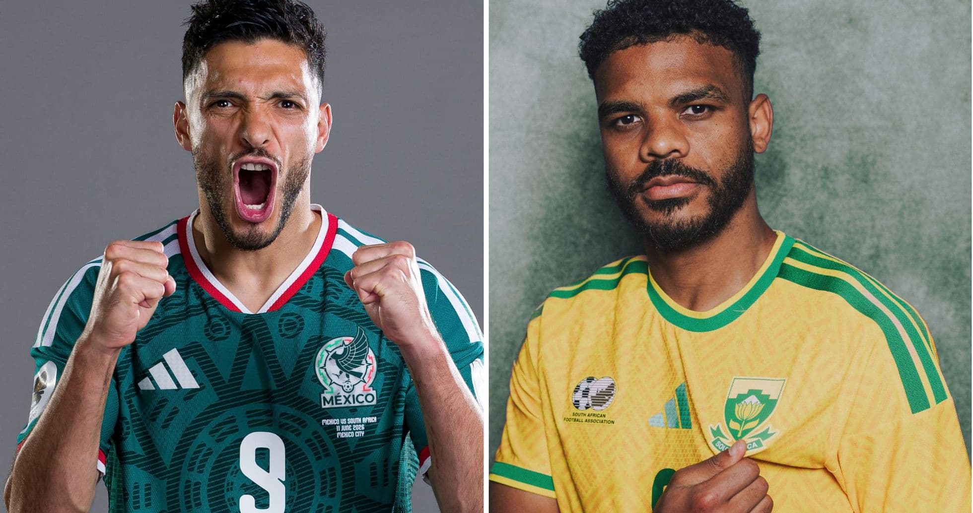 Mexican and South African players in team jerseys Mexican and South African players in team jerseys